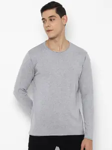 Allen Solly Men Grey Self Design Pure Cotton Pullover