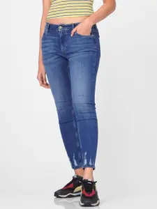 ONLY Women Blue High-Rise Low Distress Heavy Fade Jeans