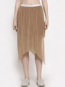 LELA Women Beige Flared Asymetrical Midi Skirt