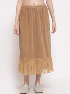 LELA Women Beige Solid Flared Midi Skirt