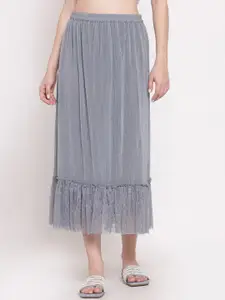 LELA Women Grey Self Design Midi A-Line Skirt
