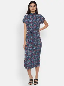 Van Heusen Woman Navy Blue Ethnic Motifs Shirt Midi Dress