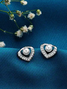 AMI Silver-Toned Contemporary Studs Earrings