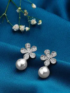 AMI Silver-Toned Contemporary Studs Earrings
