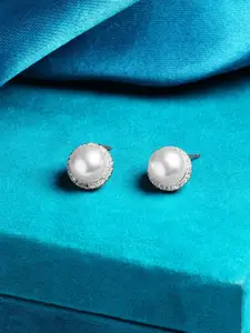 AMI Silver-Toned Contemporary Studs Earrings