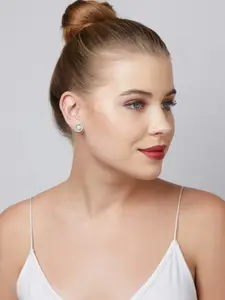 AMI Silver-Plated & White Contemporary Studs Earrings