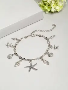 Ferosh Silver-Plated Oxidised Starfish And Shell Anklet