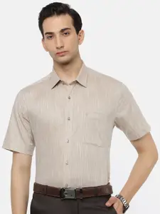 Ramraj Men Beige Cotton Slim Fit Formal Shirt