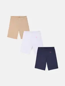 TWIN BIRDS Girls Pack of 3 White Skinny Fit Sports Shorts