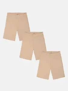 TWIN BIRDS Girls Pack of 3 Beige Skinny Fit sports Shorts