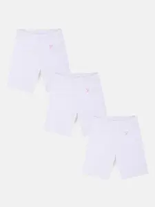 TWIN BIRDS Girls Pack of 3 White Pure Cotton Skinny Fit Sports Shorts