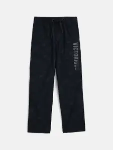 Octave Boys Navy Blue Printed Cotton Track Pants