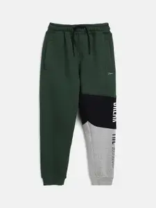 Octave Boys Olive Green & Grey Colourblocked Cotton Joggers