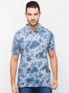 GIORDANO Men Blue Tie and Dye Dyed Polo Collar Slim Fit Cotton T-shirt