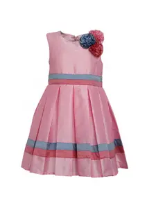 A Little Fable Girls Pink Pleated Candy Rosette Dress