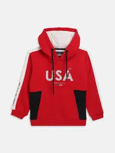 Octave Boys Red Printed Hooded Sweatshirt