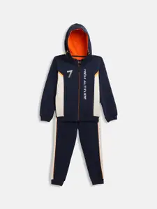 Octave Boys Blue & Beige Colourblocked Cotton Tracksuit