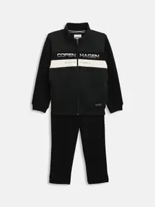 Octave Boys Olive Green & Black Colourblocked Cotton Tracksuit