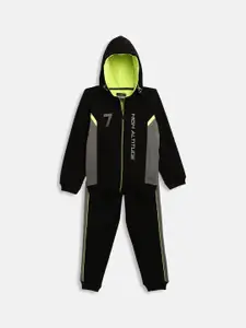 Octave Boys Black & Grey Colourblocked Cotton Tracksuit