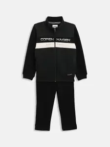 Octave Boys Olive Green & Black Colourblocked Cotton Tracksuit