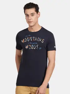 t-base Men Navy Blue Typography Printed T-shirt