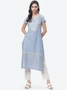 Biba Women Blue Ethnic Motifs Printed Cotton Kurta