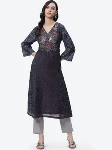 Biba Women Navy Blue Ethnic Motifs Printed Indigo Kurta
