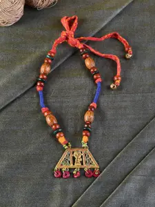 AAKRITI ART CREATIONS Blue & Red Brass Dhokra Necklace