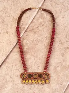 AAKRITI ART CREATIONS Maroon & Copper-Toned Brass Tribal Dhokra Necklace