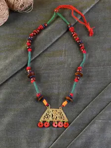 AAKRITI ART CREATIONS Women Blue & Red Tribal Dhokra Necklace