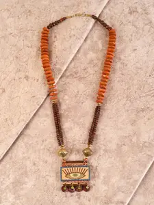 AAKRITI ART CREATIONS Violet & Orange Brass Tribal Dhokra Necklace