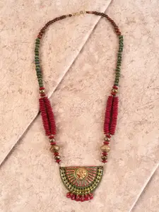 AAKRITI ART CREATIONS Multicoloured Brass The Princess Aura Tribal Dhokra Necklace