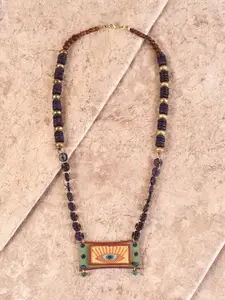 AAKRITI ART CREATIONS Purple & Gold-Toned Brass Dhokra Necklace