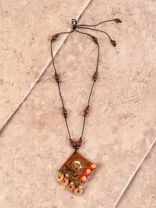 AAKRITI ART CREATIONS Brown & Orange Brass Tribal Dhokra Necklace