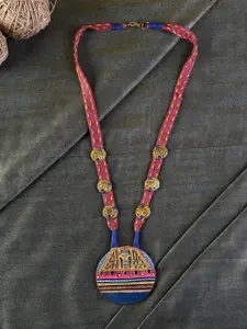 AAKRITI ART CREATIONS Women Blue & Pink Beaded Tribal Dhokra Necklace