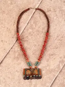 AAKRITI ART CREATIONS Brown & Green Brass Handcrafted Tribal Dhokra Necklace
