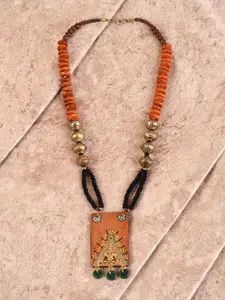 AAKRITI ART CREATIONS Orange & Gold-Toned Brass Tribal Necklace