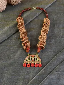 AAKRITI ART CREATIONS Beige & Gold-Toned Brass Handcrafted Tribal Dhokra Necklace