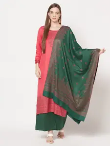 Safaa Pink & Green Acrylic Wool Unstitched Dress Material