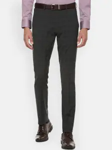 Louis Philippe Men Grey Checked Slim Fit Trousers