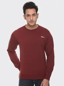 Obaan Men Maroon Solid Fleece Sweatshirt