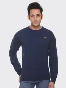 Obaan Men Navy Blue Solid Round Neck Sweatshirt