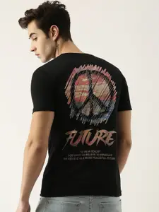 Maniac Men Black Printed Slim Fit Pure Cotton T-shirt