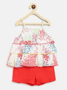 Nauti Nati Girls Red & White Printed Top with Shorts