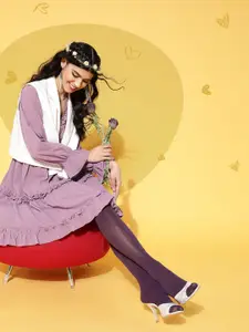 plusS Elegant Mauve Solid Ruffled Dress