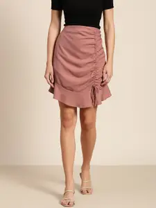 Marie Claire Women Dusty Pink Ruched Tie-Up Detail Flounce Hem A-Line Skirt