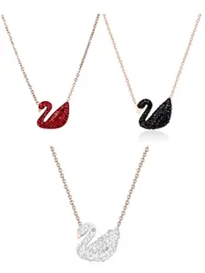 Vembley Set Of 3 Gold-Plated & Red Swan Pendant Necklace