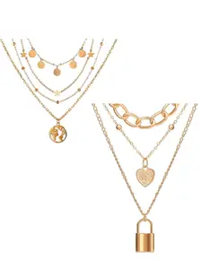 Vembley Women Set Of 2 Gold-Toned Multi Layered Necklace