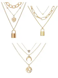 Vembley Pack Of 3 Gold-Toned Gold-Plated Layered Necklace