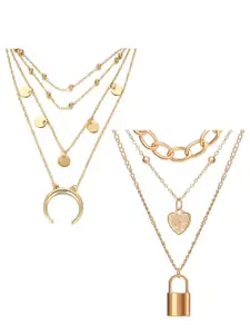 Vembley Set Of 2 Gold-Plated Triple Layered Beads Pendant Necklace